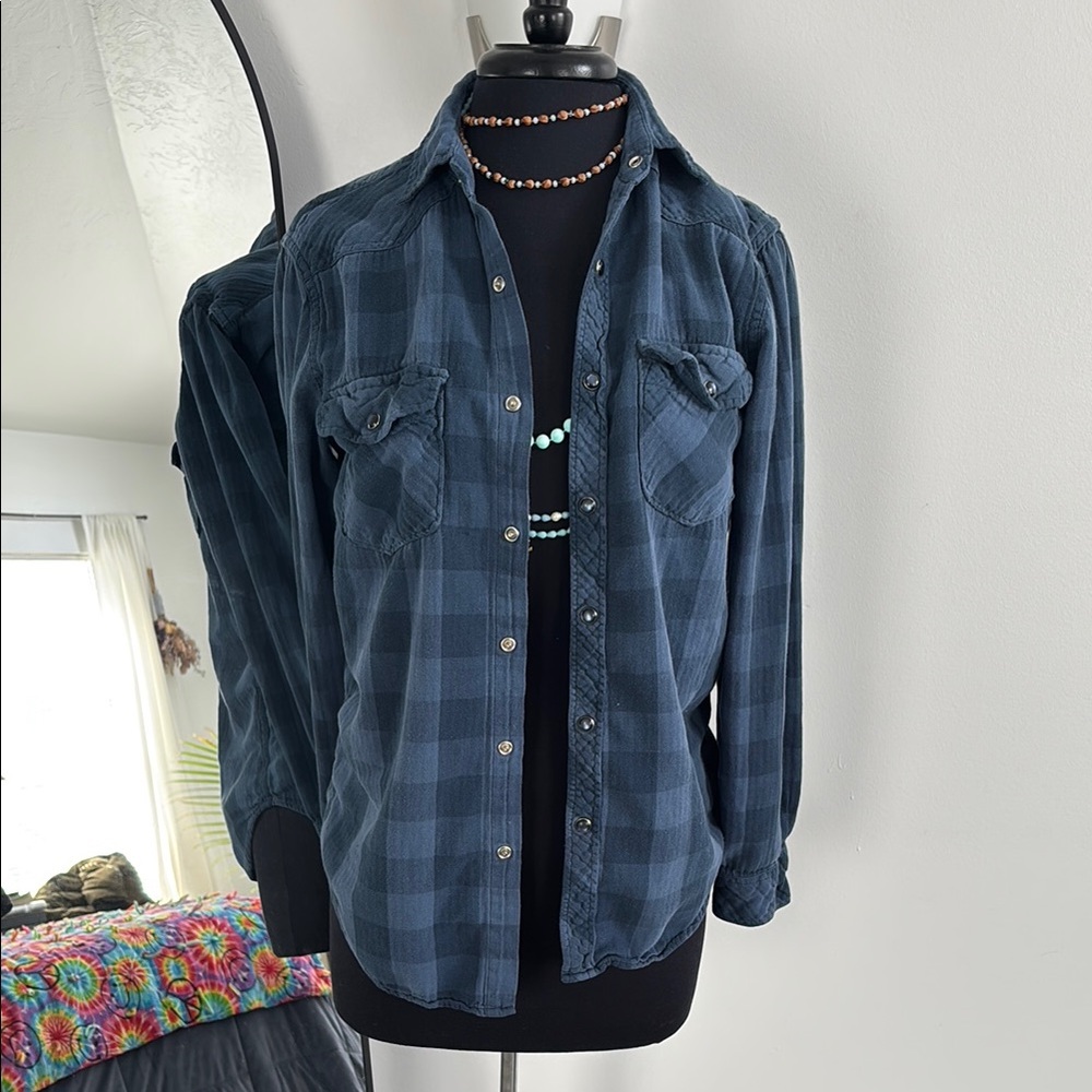Blue Plaid Button-Up Shirt
